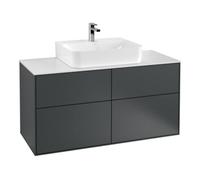 Villeroy & Boch V&B Meuble sous lavabo Éclairage mural Finion 120x60,3 cm, plan de couv. blanc, miroir bleu avec laque Quantité:1