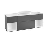 Villeroy & Boch V&B Meuble sous lavabo Éclairage mural Finion 160 cm, blanc mat, gris argent mat laqué, avec bandeau mat laqué Quantité:1