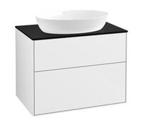 Villeroy & Boch V&B Meuble sous lavabo Éclairage mural Finion 80x60,3 cm, panneau de fermeture bleu mat, laqué blanc brillant Quantité:1