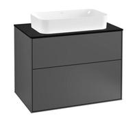 Villeroy & Boch V&B Meuble sous lavabo Éclairage mural Finion 80x60,3 cm, plaque de fermeture bleue, anthracite mat Quantité:1