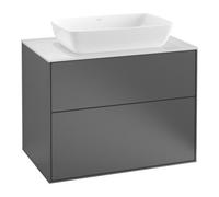 Villeroy & Boch V&B Meuble sous lavabo Éclairage mural Finion 80x60,3cm, plaque cache blanc, poignée grise mate Lac Quantité:1