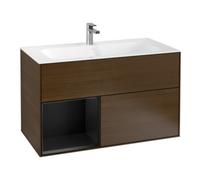 Villeroy & Boch V&B Meuble sous lavabo Éclairage mural Finion 99,6x59,1 cm, étagère gauche bleu m Lac, noyer ven Quantité:1