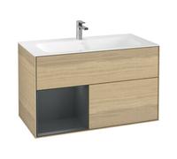 Villeroy & Boch V&B Meuble sous lavabo Éclairage mural Finion 99,6x59,1 cm, étagère gauche, miroir, blanc, Oa ven Quantité:1