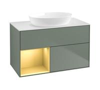 Villeroy & Boch V&B Meuble sous lavabo Finion 100, blanc, éclairage mural, étagère or laqué, huile laquée Quantité:1