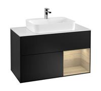 Villeroy & Boch V&B Meuble sous lavabo Finion 100, blanc, éclairage mural, tiroir droit, poignée bleue laquée Quantité:1