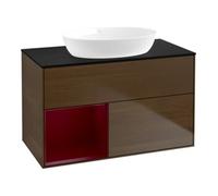 Villeroy & Boch V&B Meuble sous lavabo Finion 100, blanc, étagère, laqué, noyer veinée Quantité:1