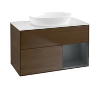 Villeroy & Boch V&B Meuble sous-lavabo Finion 100, blanc mat, avec rangement médian, laqué, noyer veinée Quantité:1