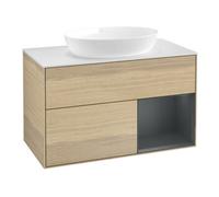 Villeroy & Boch V&B Meuble sous lavabo Finion 100, blanc mat, avec rangement médium, façade laquée, ouverture à pression Quantité:1