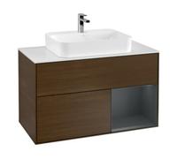 Villeroy & Boch V&B Meuble sous lavabo Finion 100, blanc mat, côté droit, avec laque, noyer veinée Quantité:1