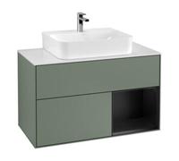 Villeroy & Boch V&B Meuble sous lavabo Finion 100, blanc mat, côté droit, bleu mat laqué, poignée mate laquée Quantité:1