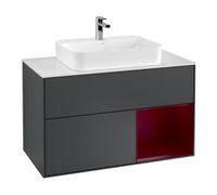 Villeroy & Boch V&B Meuble sous lavabo Finion 100, blanc mat, éclairage mural, tiroir droit, façade bleu mat laqué Quantité:1