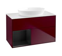 Villeroy & Boch V&B Meuble sous-lavabo Finion 100, blanc mat, éclairage mural, tiroirs bleus mat, poignée métal Quantité:1