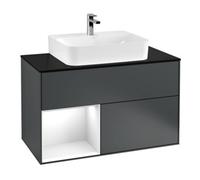 Villeroy & Boch V&B Meuble sous lavabo Finion 100, blanc mat, façade laque gris clair, dessus laque bleu mat Quantité:1