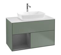 Villeroy & Boch V&B Meuble sous lavabo Finion 100, blanc mat, face A mate laquée, olivier mat laqué Quantité:1
