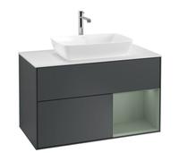 Villeroy & Boch V&B Meuble sous lavabo Finion 100, blanc mat, face olivier mat laqué, côtés bleu mat laqué Quantité:1