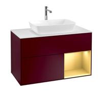 Villeroy & Boch V&B Meuble sous lavabo Finion 100, blanc mat, poignée or mat, miroir avec éclairage Quantité:1