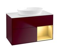Villeroy & Boch V&B Meuble sous lavabo Finion 100, blanc mat, poignée or mat, pieds m Quantité:1