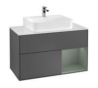 Villeroy & Boch V&B Meuble sous lavabo Finion 100, blanc mat, poignée ronde, olivier mat laqué, anthracite mat Quantité:1
