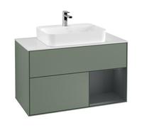 Villeroy & Boch V&B Meuble sous lavabo Finion 100, blanc mat, poignée rouge moyen brillant, olivier moyen brillant Quantité:1
