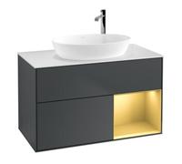 Villeroy & Boch V&B Meuble sous lavabo Finion 100, blanc mat, rangement doré mat laqué, médian bleu mat laqué Quantité:1
