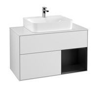 Villeroy & Boch V&B Meuble sous lavabo Finion 100, blanc mat, rangement droit, bleu mat laqué, blanc mat laqué Quantité:1