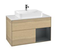 Villeroy & Boch V&B Meuble sous lavabo Finion 100, blanc mat, rangement droit moyen, avec laque, chêne naturel Quantité:1