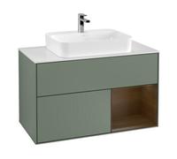Villeroy & Boch V&B Meuble sous-lavabo Finion 100, blanc mat, rangement droit, olivier mat laqué Quantité:1