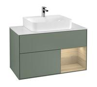 Villeroy & Boch V&B Meuble sous lavabo Finion 100, blanc mat, rangement droit, poignée olivier mat laqué Quantité:1