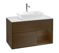Villeroy & Boch V&B Meuble sous lavabo Finion 100, blanc mat, tablette noyer veneer, noyer veneer Quantité:1