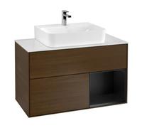 Villeroy & Boch V&B Meuble sous lavabo Finion 100, blanc mat, tiroir droit, laqué, noyer veinée Quantité:1
