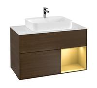 Villeroy & Boch V&B Meuble sous lavabo Finion 100, blanc mat, tiroir droit, noyer veinée Quantité:1