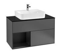 Villeroy & Boch V&B Meuble sous lavabo Finion 100, blanc mat, tiroir gauche, façade bleue mate, anthracite mat Quantité:1