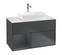 Villeroy & Boch V&B Meuble sous-lavabo Finion 100, blanc mat, tiroir médian mat laqué, médian bleu mat laqué Quantité:1