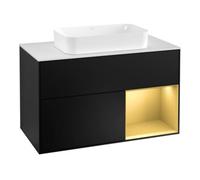 Villeroy & Boch V&B Meuble sous lavabo Finion 100, blanc, réglette droite or, verre bleu, laqué Quantité:1