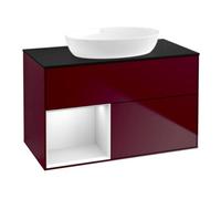 Villeroy & Boch V&B Meuble sous-lavabo Finion 100, bleu, porte battante blanche laquée, poignée métal Quantité:1