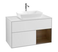 Villeroy & Boch V&B Meuble sous lavabo Finion 100, éclairage mural, blanc mat, bois noyer, blanc mat laqué Quantité:1