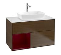 Villeroy & Boch V&B Meuble sous lavabo Finion 100, éclairage mural, blanc mat, rangement Peo mat laqué, noyer veinée Quantité:1