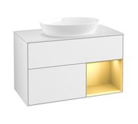 Villeroy & Boch V&B Meuble sous lavabo Finion 100, éclairage mural, blanc mat, réglette or mat, laqué blanc brillant Quantité:1