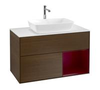 Villeroy & Boch V&B Meuble sous lavabo Finion 100, éclairage mural, blanc mat, réglette Peo mat laqué, noyer veinée Quantité:1