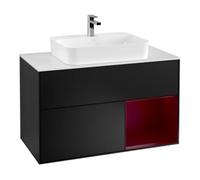 Villeroy & Boch V&B Meuble sous lavabo Finion 100, éclairage mural, blanc mat, tiroir droit, poignée bleue mat Quantité:1