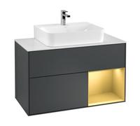 Villeroy & Boch V&B Meuble sous-lavabo Finion 100, éclairage mural, blanc, miroir, réglette or, miroir bleu, avec laque Quantité:1