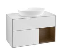 Villeroy & Boch V&B Meuble sous lavabo Finion 100, éclairage mural, blanc, réglette en noyer ven, blanc laqué m Quantité:1
