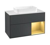 Villeroy & Boch V&B Meuble sous-lavabo Finion 100, éclairage mural, blanc, réglette or, miroir avec cadre laqué Quantité:1