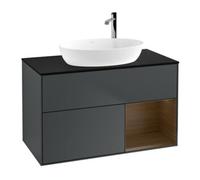 Villeroy & Boch V&B Meuble sous lavabo Finion 100, éclairage mural, bleu pâle, placard en noyer, poignée métal bleu Quantité:1