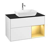 Villeroy & Boch V&B Meuble sous-lavabo Finion 100, éclairage mural, placage bois, laqué or, laqué blanc brillant Quantité:1