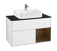 Villeroy & Boch V&B Meuble sous lavabo Finion 100, éclairage mural, placage noyer, blanc brillant Lac Quantité:1