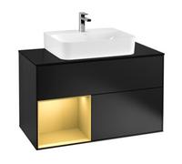 Villeroy & Boch V&B Meuble sous lavabo Finion 100, éclairage mural, placard bleu, étagère gauche, bleu mat Lac Quantité:1