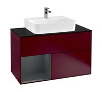 Villeroy & Boch V&B Meuble sous lavabo Finion 100, éclairage mural, placard gauche avec miroir et LED, laqué, poignée métal Quantité:1
