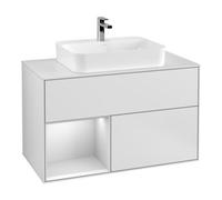 Villeroy & Boch V&B Meuble sous lavabo Finion 100, éclairage mural, placard gauche blanc laqué Quantité:1