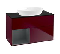 Villeroy & Boch V&B Meuble sous lavabo Finion 100, éclairage mural, plaque d'abattant bleue, étagère médiane laquée, poignée métallique Quantité:1